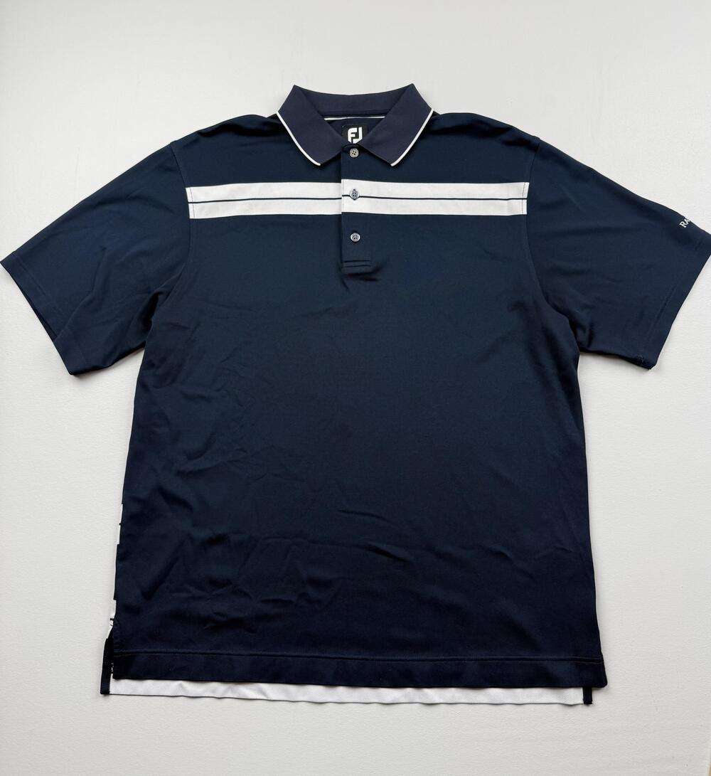 FootJoy Polo Shirt Mens Large Blue Striped Rarity Bay Golf Performance Knit